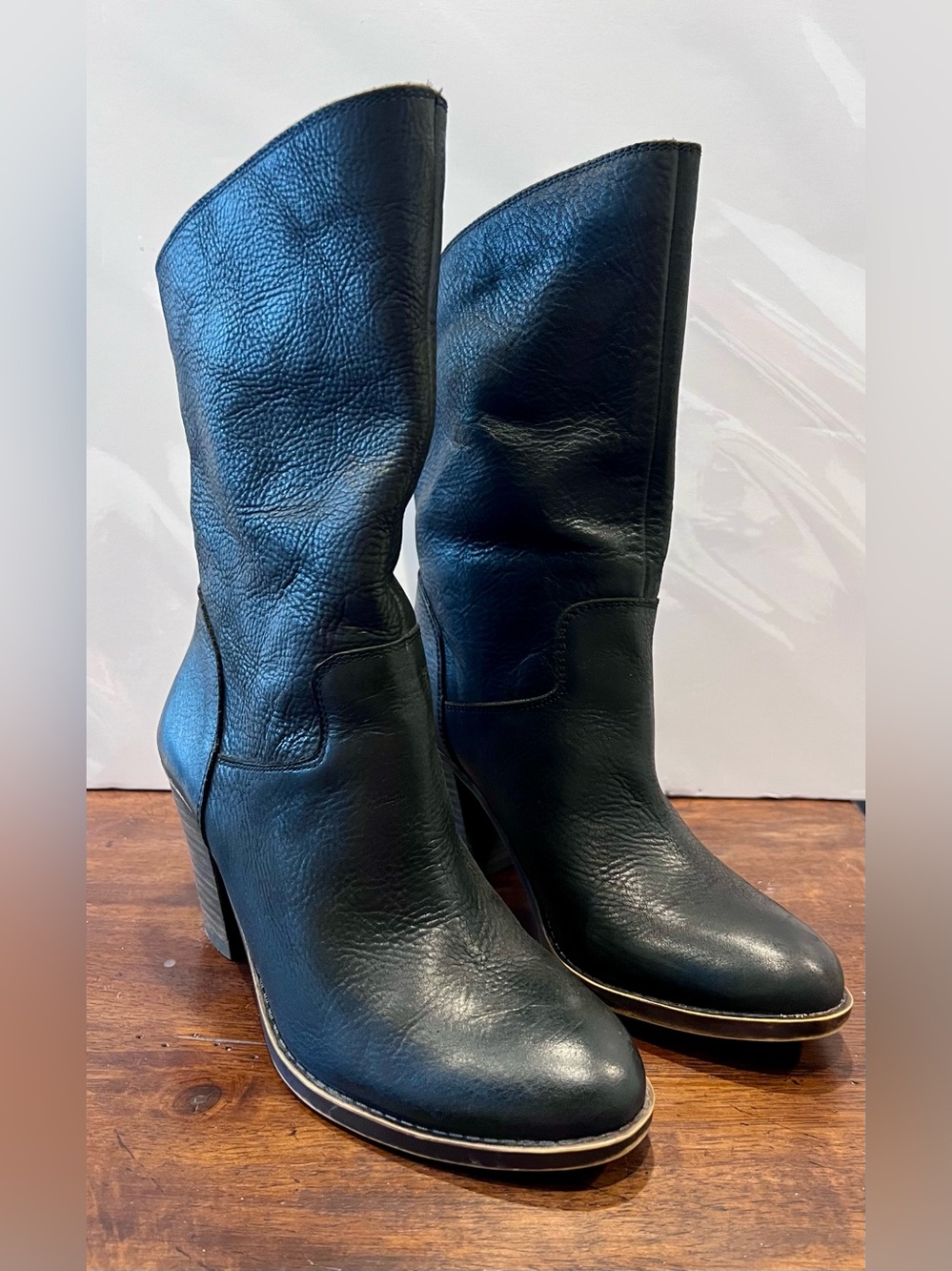 Classic “Lucky Brand” Black Leather Mid-Calf Women's Boots